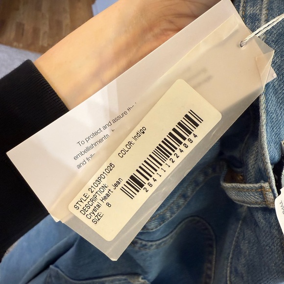 AREA Blue Crystal Heart Cutout Cropped Jeans - Picture 14 of 15